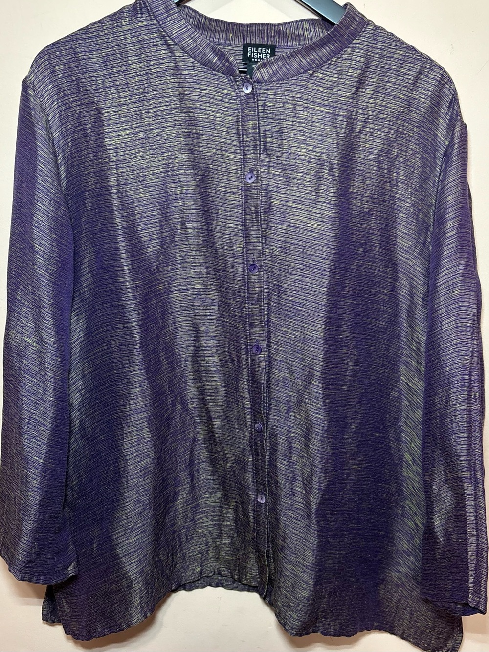 Eileen Fisher Silk Linen Purple Gold Marled Blouse 2X